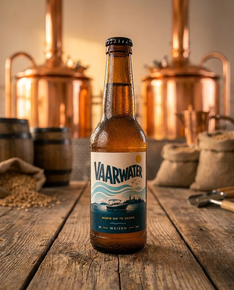Vaarwater Weizen fles in de brouwerij bij de koperen ketels
