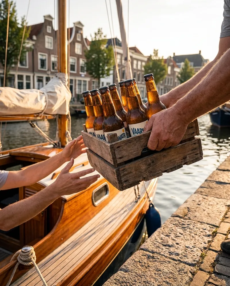 Krat Vaarwater Weizen wordt overhandigd aan de haven van Elburg